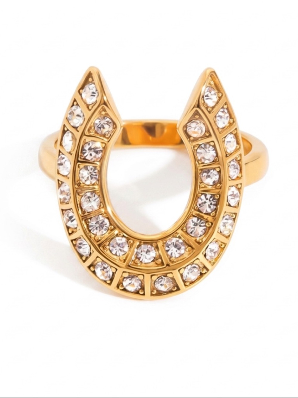 Pave CZ Horseshoe Ring Stainless Steel